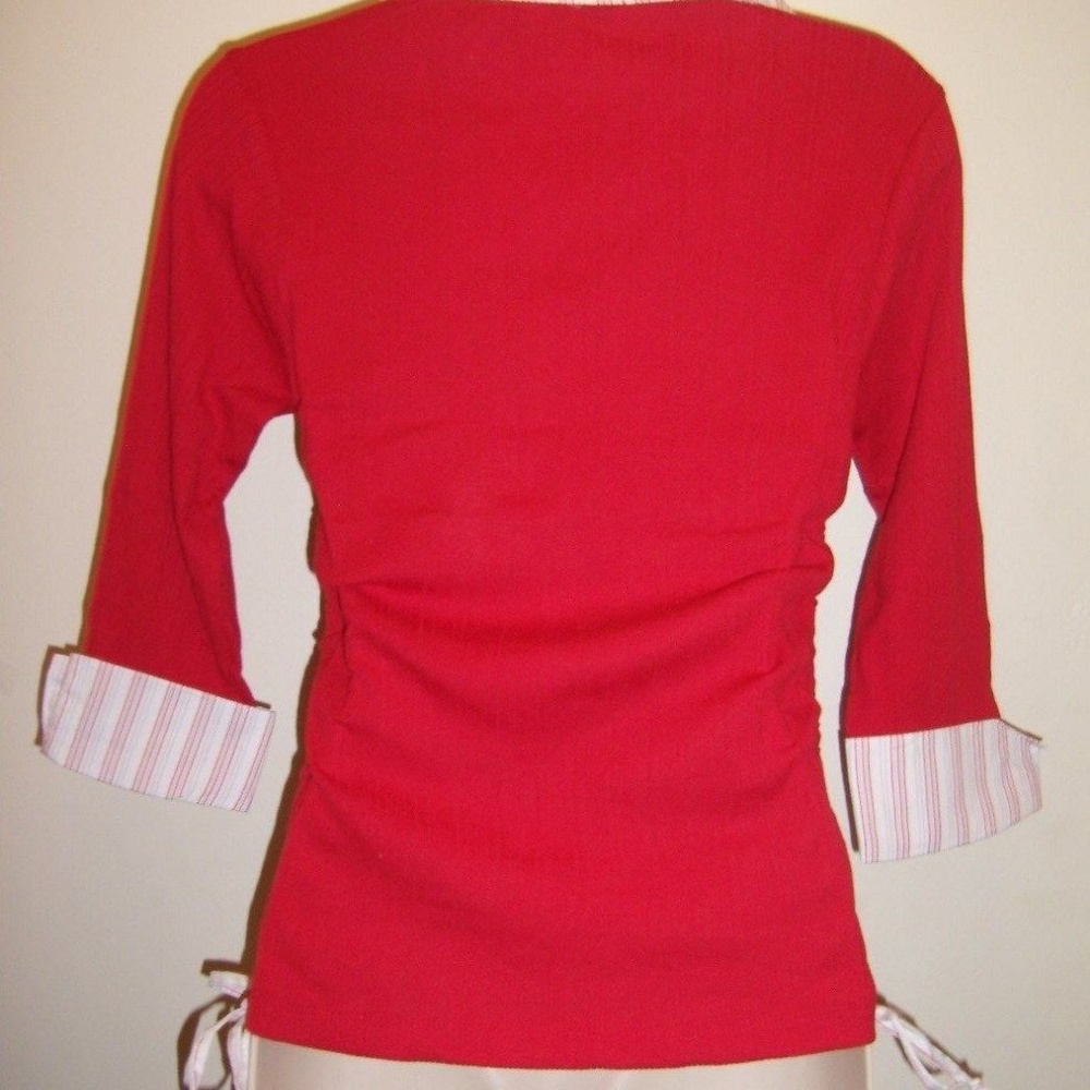 Red White Striped Adjustable Drawstrings Sides Top - image 3